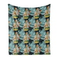thumbnail image 1 of Paisley Soft Flannel Fleece Throw Blanket, Unusual Oriental Leaf Floral Like Motifs with Peacocks on Image Print, Cozy Plush for Indoor and Outdoor Use, 60" x 80", Blue and Orange, by Ambesonne, 1 of 5
