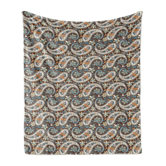 Paisley Soft Flannel Fleece Throw Blanket, Vintage Oriental Jacquard Ornate Shabby Illustration, Cozy Plush for Indoor and Outdoor Use, 60" x 80", Redwood and Blue Grey, by Ambesonne