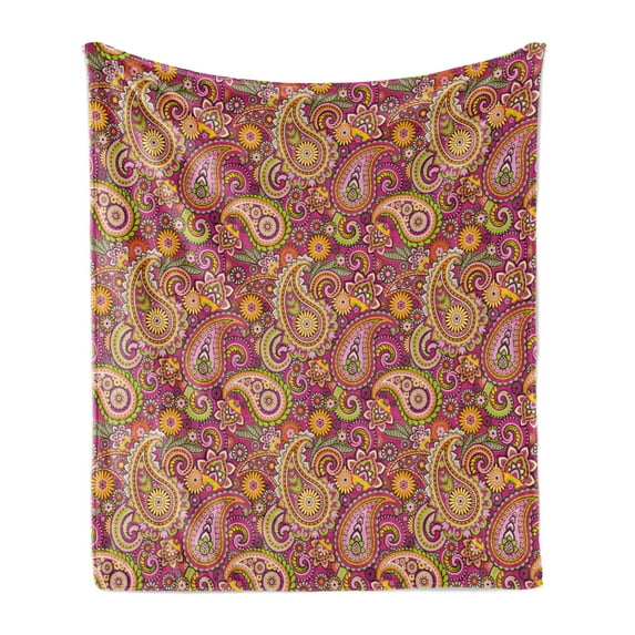 Paisley Soft Flannel Fleece Throw Blanket, Vivid Design with Flowers Dots Leaves and Ornamental Patterns Artwork Print, Cozy Plush for Indoor and Outdoor Use, 50" x 70", Multicolor, by Ambesonne