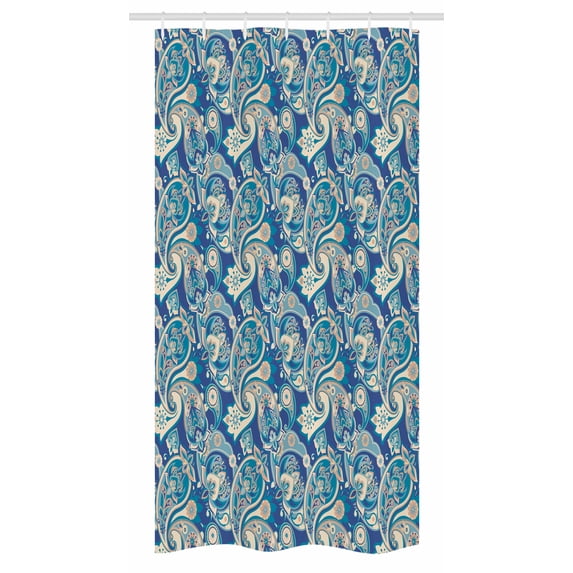 Paisley Stall Shower Curtain, Authentic Asian Inspired Floral Persian Fashion Boho Art Illustration Print, Fabric Bathroom Set with Hooks, 36W X 72L Inches Long, Teal Navy and Tan, by Ambesonne