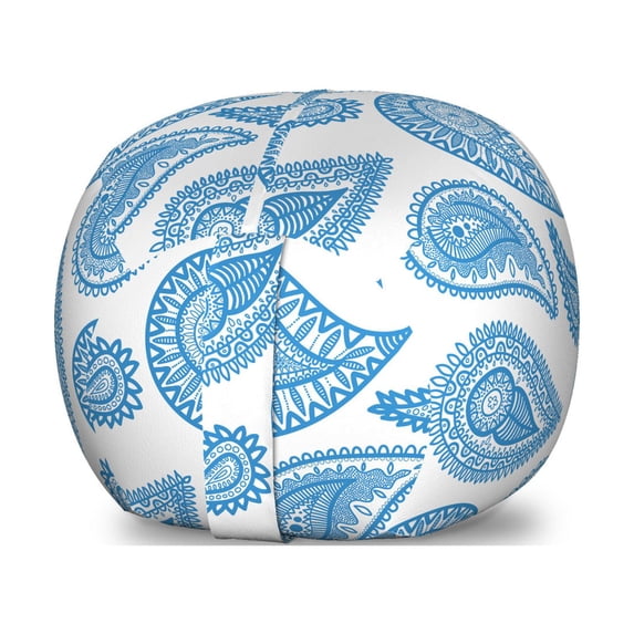Paisley Storage Toy Bag Chair, Abstract Continuous Pattern with Traditional Elemental Motif Art, Stuffed Animal Organizer Washable Bag, Large Size, Azure Blue and White, by Ambesonne