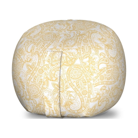 Paisley Storage Toy Bag Chair, Theme Ethnic Floral Ornaments in Oriental Style Monochrome Art, Stuffed Animal Organizer Washable Bag, Large Size, Pastel Brown and White, by Ambesonne