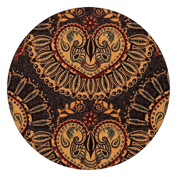 Paisley Tablecloth Ethnic Floral Abstract Pattern Waterproof Round Cover with Elastic Fit and Back for Home