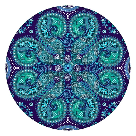 Paisley Tablecloth Ethnic Floral Abstract Pattern Waterproof Round Cover with Elastic Fit and Back for Home