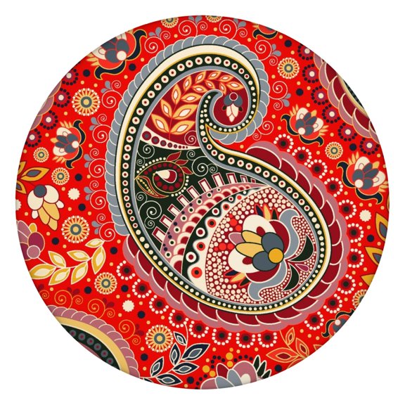Paisley Tablecloth Mandala Exotic Artistic Design Waterproof Round Cover with Elastic Fit and Back for Elegant Use