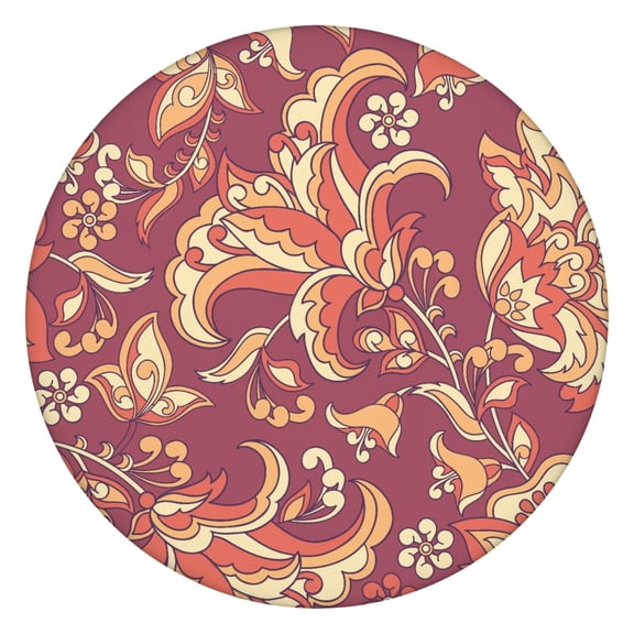 Paisley Tablecloth Vintage Retro Floral Pattern Waterproof Round Cover with Elastic Fit and Durable Backing