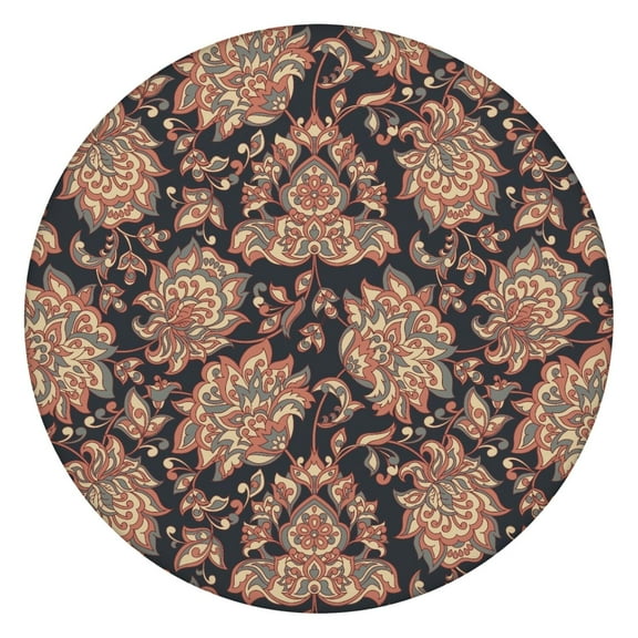 Paisley Tablecloth Vintage Retro Floral Pattern Waterproof Round Cover with Elastic Fit and Durable Backing