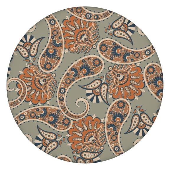 Paisley Tablecloth Vintage Retro Floral Pattern Waterproof Round Cover with Elastic Fit and Durable Backing