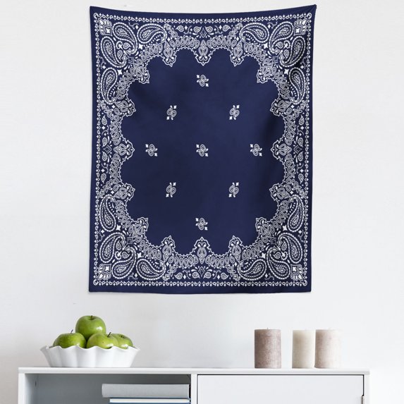 Paisley Tapestry, Pattern with Middle Eastern Influences Image, Fabric Wall Hanging Decor for Bedroom Living Room Dorm, 5 Sizes, Dark Blue White, by Ambesonne