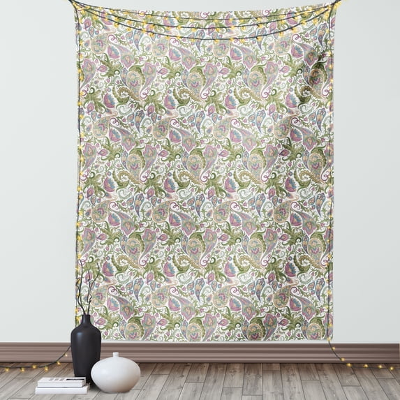 Paisley Tapestry, Traditional Persian Pickles Pattern Vintage Style Arabesque Ornament, Wall Hanging for Bedroom Living Room Dorm Decor, 40W X 60L Inches, Green Purple Pale Brown, by Ambesonne