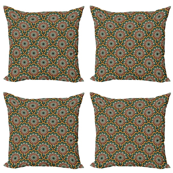 Ambesonne Paisley Throw Pillow Cover 4 Pack, Moroccan Wave, 20", Brown Green and Yellow
