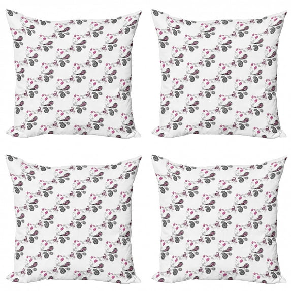 Ambesonne Paisley Throw Pillow Cover 4 Pack, Abstract Cultural Swirling, 24", Black Grey and Pink