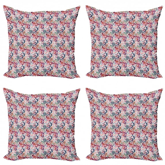 Ambesonne Paisley Throw Pillow Cover 4 Pack, Colorful Floral Petals Art, 20", Multicolor
