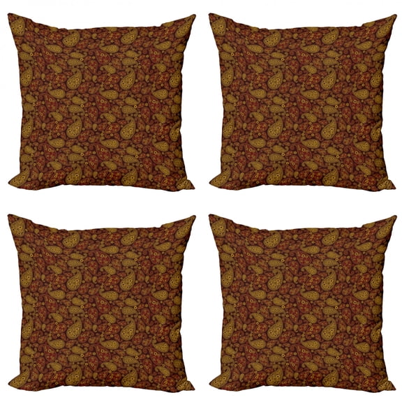 Ambesonne Paisley Throw Pillow Cover 4 Pack, Oriental Damask Design, 24", Redwood and Amber
