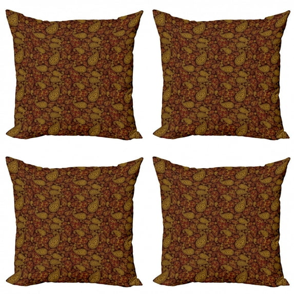 Ambesonne Paisley Throw Pillow Cover 4 Pack, Oriental Damask Design, 20", Redwood and Amber