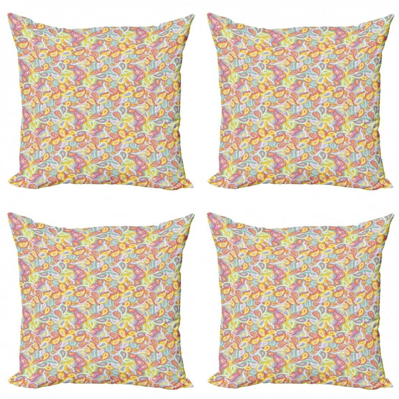 Paisley Throw Pillow Cushion Case Pack of 4, Repetitive Colorful Ornament Pattern Ethnic Art Illustration, Modern Accent Double-Sided Print, 4 Sizes, Mint Green Mustard, by Ambesonne