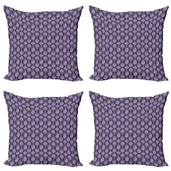 Ambesonne Paisley Throw Pillow Cover 4 Pack, Vintage Floral Oriental, 24", Eggplant Lavender