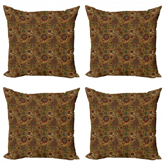 Ambesonne Paisley Throw Pillow Cover 4 Pack, Vintage Motif, 20", Multicolor