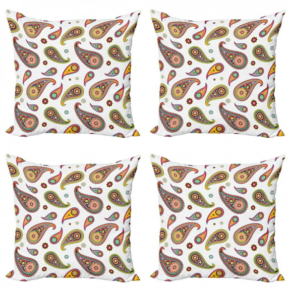 Ambesonne Paisley Throw Pillow Cover 4 Pack, Vintage Hipie Ethnic, 20", Multicolor