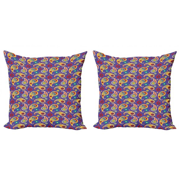 Ambesonne Paisley Throw Pillow Cover 2 Pack, Floral Buta Eastern Motif, 18", Blue Violet Multicolor