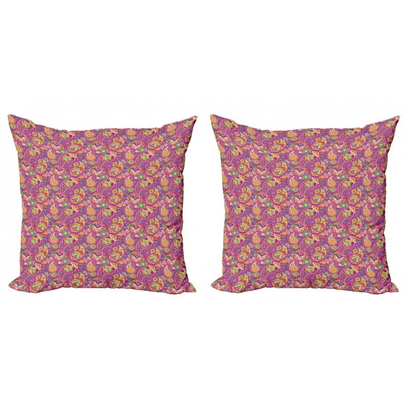 Ambesonne Paisley Throw Pillow Cover 2 Pack, Colorful Paisley Inspired, 24", Pale Fuchsia Multicolor