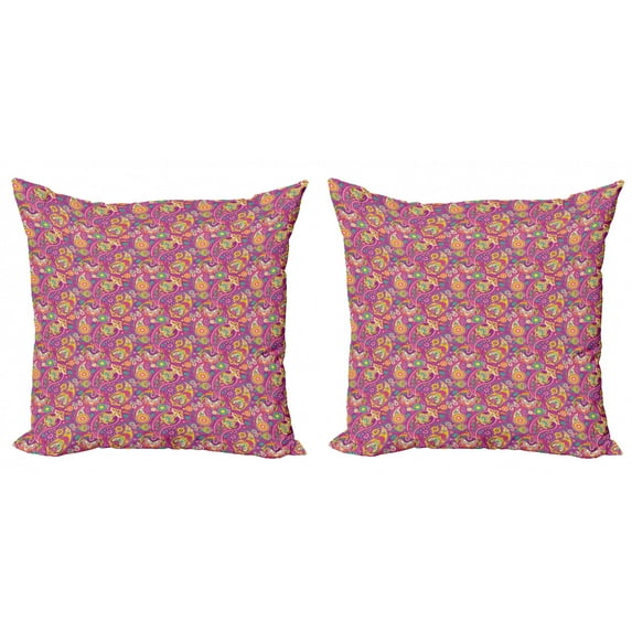 Ambesonne Paisley Throw Pillow Cover 2 Pack, Colorful Paisley Inspired, 24", Pale Fuchsia Multicolor