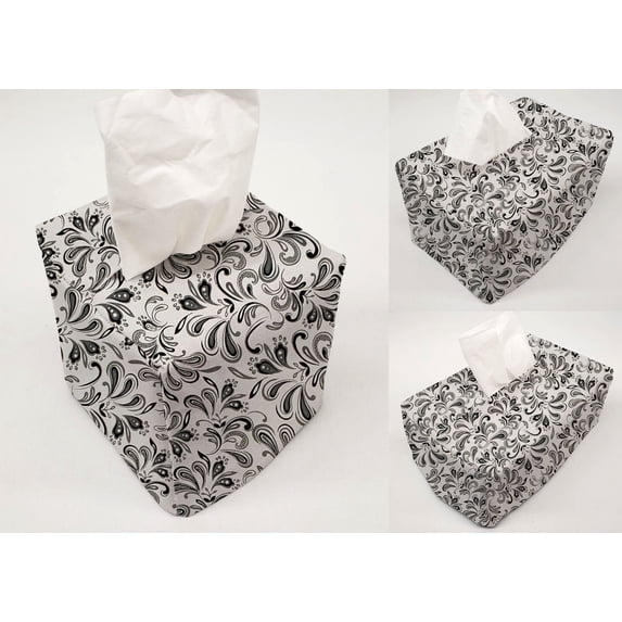 Paisley Tissue Box Cover by Penny's Needful Things (Short Rectangle) (Black & Gray)