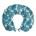 thumbnail image 1 of Paisley Travel Pillow Neck Rest, Ocean Inspired Design with Stripes and Flowers Abstract Background Image Print, Memory Foam Traveling Accessory Airplane and Car, 12", Blue and White, by Ambesonne, 1 of 2