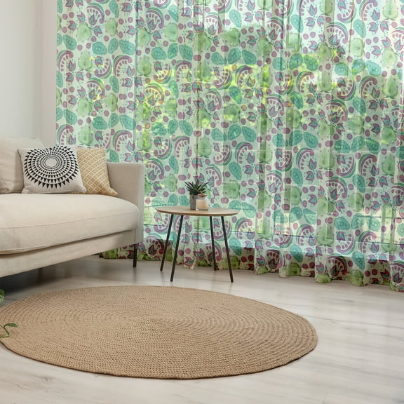 Paisley Tulle Curtains with Rod Pocket, Floral Arrangement with Abstract Teardrop Shapes East Traditional Motifs, Sheer Drape for Wedding Party 2 Panels, 7 Sizes, Multicolor, by Ambesonne