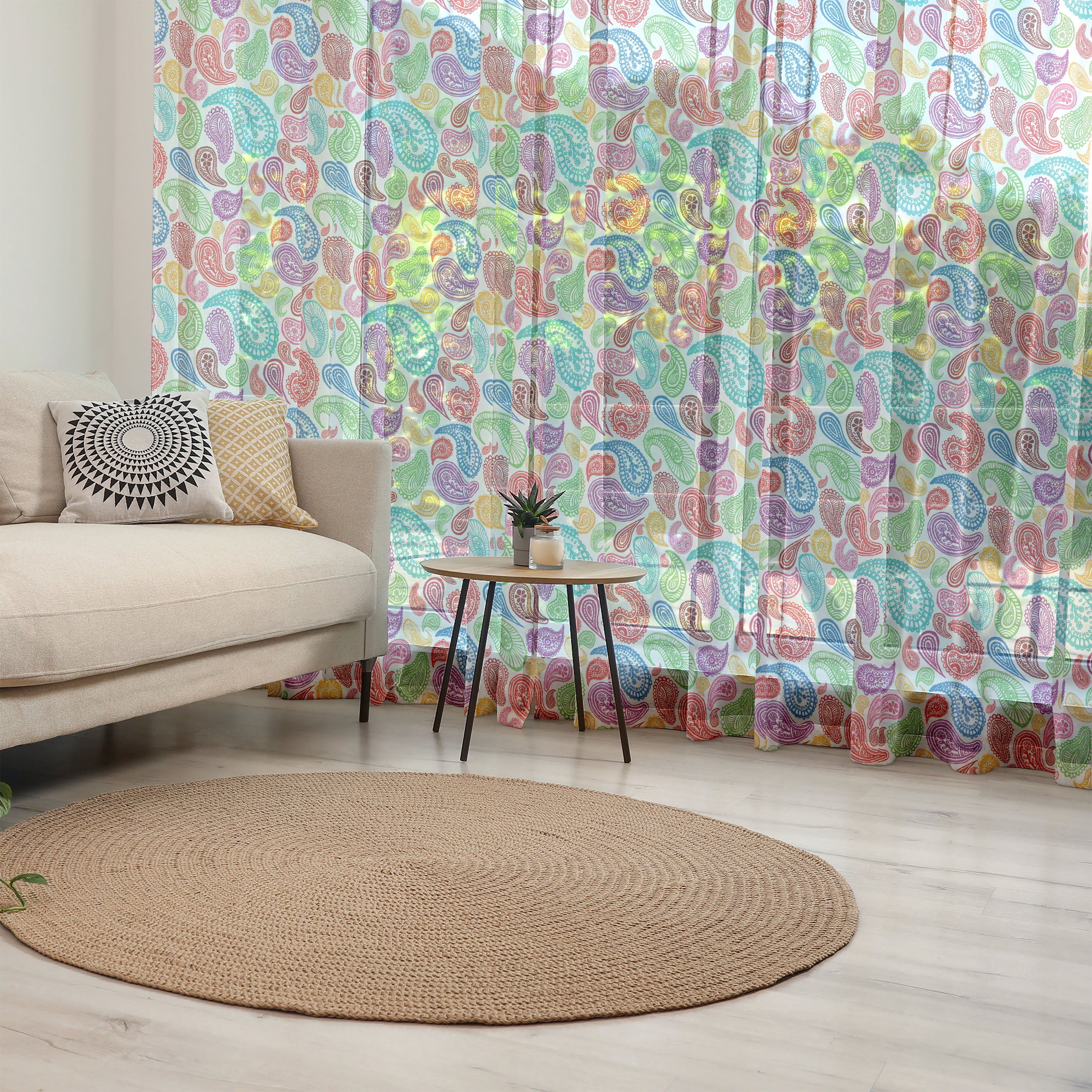 Paisley Tulle Curtains with Rod Pocket, Modern Teardrop Shaped Striped