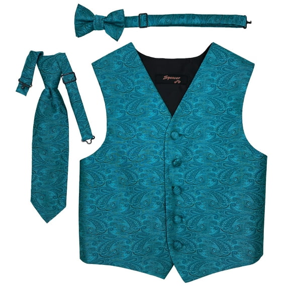 Paisley Turquoise Boys Satin Vest Spencer J - Boys 11-12