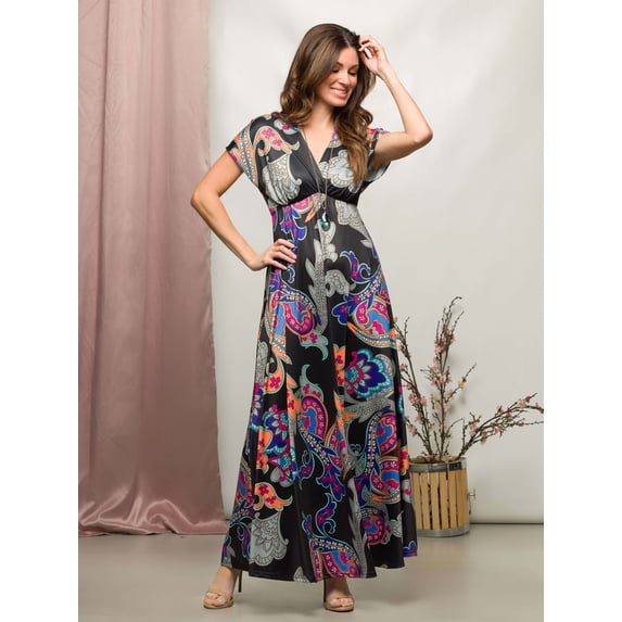 Paisley V Neck Empire Waist Maxi Dress