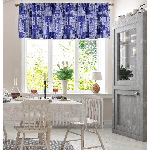 Paisley Vintage Kitchen Window Valance Curtain Blue 54x18inch Short Half Bathroom Curtain Cornice Valance Farmhouse Gift Holiday Curtain Topper with Rod Pocket