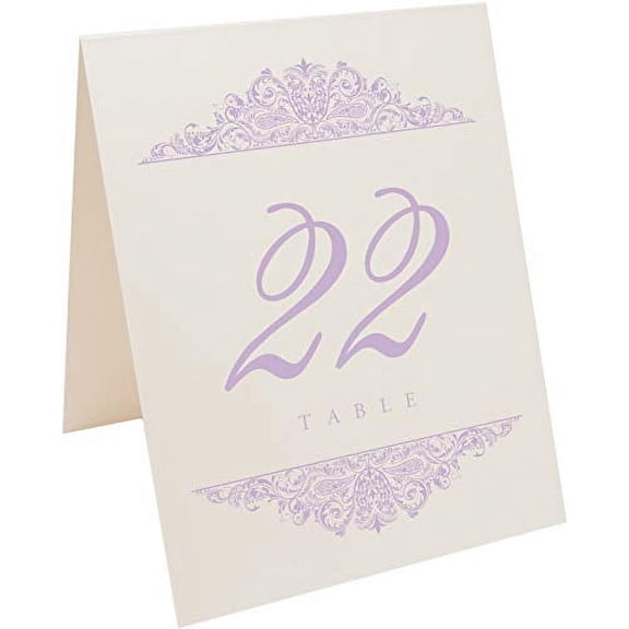Paisley Wedding Table Numbers (Select Color/Quantity), Champagne, Lavender, 1-55, Double Sided, Tent or Use in a Stand, Great for Parties & Restaurants - Made in the USA