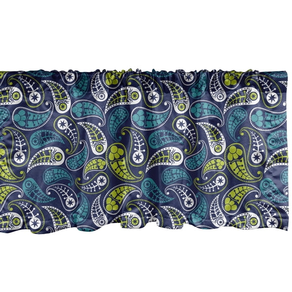 Ambesonne Paisley Window Valance, Middle Eastern Ethnic Leaf, 42" x 18", Lime Green Night Blue
