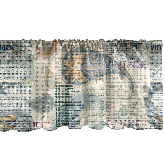 Paisley Window Valance, Vintage Lettering with Whimsical Spots Ornament and Oriental Floral, Curtain Valance for Kitchen Bedroom with Rod Pocket, 54" X 18", Cream Teal Burnt Orange, by Ambesonne