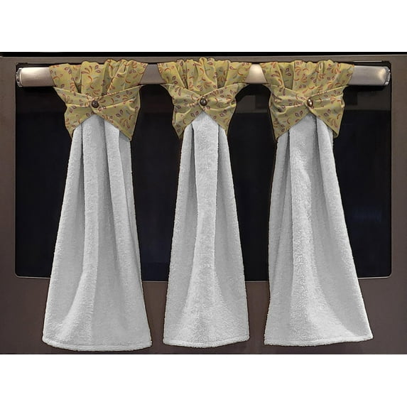 Paisley Wraparound Snap Hanging Towels (Set of 3) by Penny's Needful Things (Yellow) (Terrycloth Color: White)