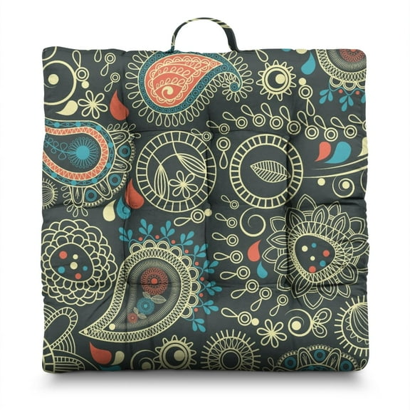 Paisley Yoga Floor Cushion, Boho Meditation Pillow for Sitting on Floor, Square Floor Pillow for Calm Spaces 22 x 22