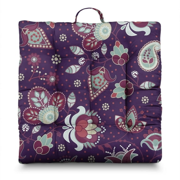 Paisley Yoga Floor Cushion, Boho Meditation Pillow for Sitting on Floor and Outdoor Use 22 x 22