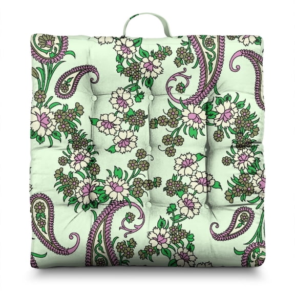 Paisley Yoga Meditation Cushion, Boho Square Floor Pillow for Sitting on Floor or Outdoor Use 22 x 22