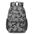 thumbnail image 1 of Paisley and Damask Black Pattern 17" Waterproof Oxford School Backpacks for Teens, S-Shape Padded Straps, for School, Travel, Hiking, Camping, 1 of 5