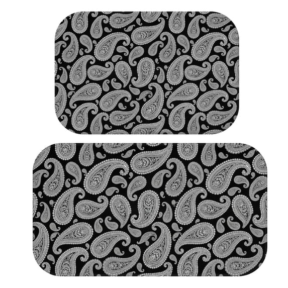 Paisley and Damask Black Pattern Bath Mat Set Of 2,Non-Slip Rug for Bathroom,Kitchen,Bedroom,Entrance, 30x17 and 23.5x15.7 Inches