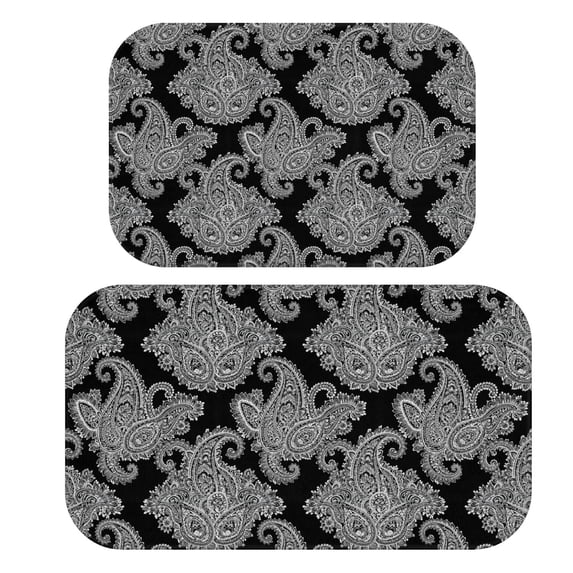 Paisley and Damask Black Pattern Bath Mat Set Of 2,Non-Slip Rug for Bathroom,Kitchen,Bedroom,Entrance, 30x17 and 23.5x15.7 Inches