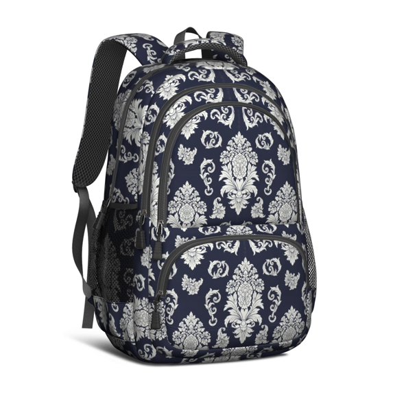 Paisley and Damask Black Pattern Cute School Backpack Bag with Padded Back and Adjustable Shoulder Straps 16.9 X 12.6 X 5.9 Inches