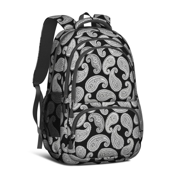 Paisley and Damask Black Pattern Cute School Backpack Bag with Padded Back and Adjustable Shoulder Straps 16.9 X 12.6 X 5.9 Inches