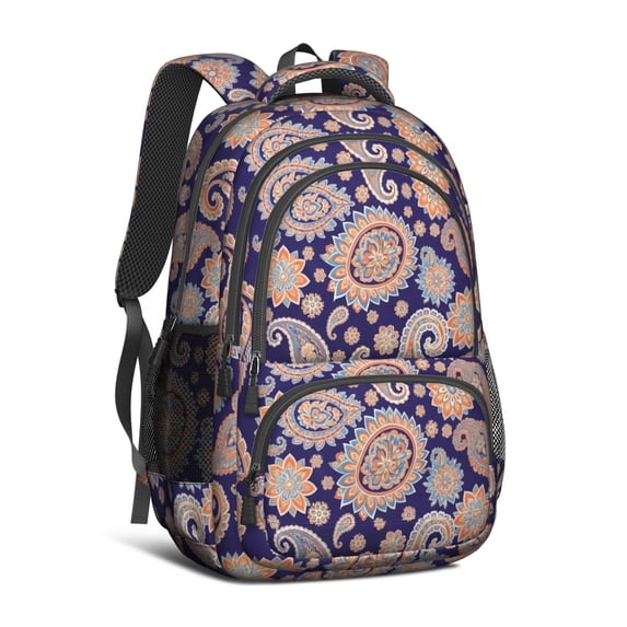 Paisley and Damask Black Pattern Cute School Backpack Bag with Padded Back and Adjustable Shoulder Straps 16.9 X 12.6 X 5.9 Inches