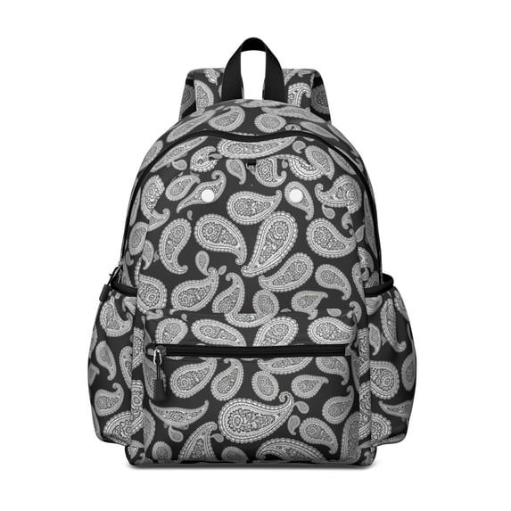 Paisley and Damask Black Pattern Cute School Backpack with Padded Back and Adjustable Shoulder Straps 13.4"x11"x4.7"