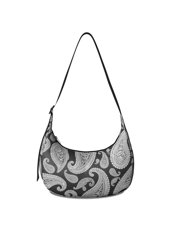 Paisley and Damask Black Pattern Hobo Shoulder Bag, Travel Hobo Tote with Adjustable Strap, Smooth Zipper Gift Ideas for Holiday Birthday Gifts