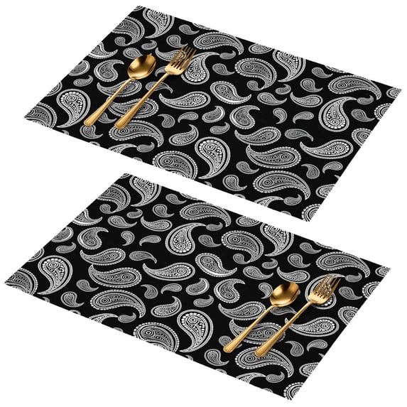 Paisley and Damask Black Pattern PVC Woven Placemats Set Of 2, Bar ...