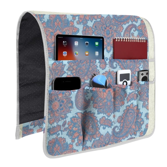 Paisley and Damask Blue Pattern Armrest Organizer, Bedside Hanging ...